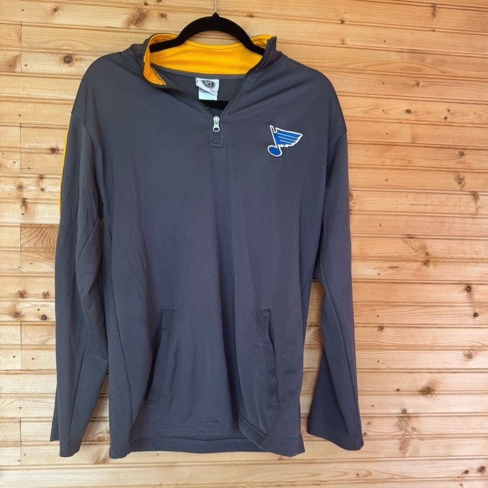 NHL St. Louis Blues Pullover Quarter-Zip Gray Yellow Men's Medium Hockey Gorp